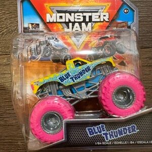 NWT MONSTER JAM Blue Thunder model with bright pink wheels 1:64th model